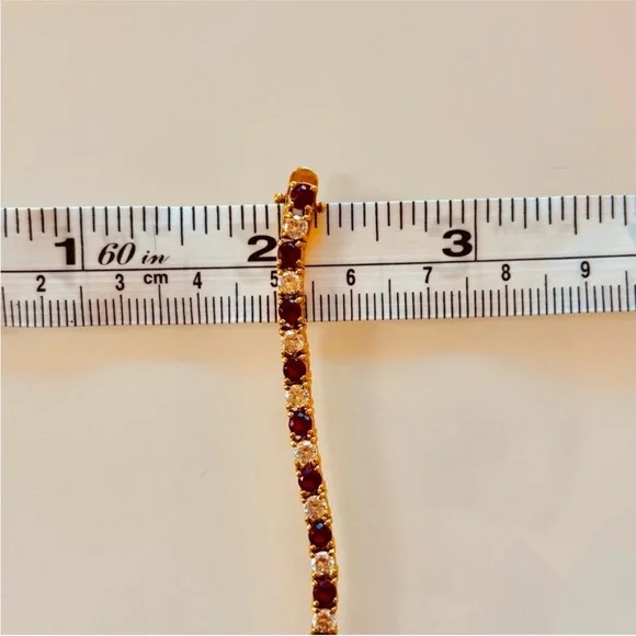 Tennis Bracelet with Simulate Ruby Gemstones and CZ Diamonds 14K Gold/Sterling - Picture 9 of 11